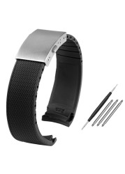 Curved End Rubber Watch Strap 21mm Watchband For Longines Conquest L37813567 L37813787 L3.781/782 Wristwatches Band