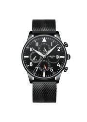 NEBOSI - Luxury Watches for Men, Military Chronograph, Quartz, Stainless Steel, Fashion