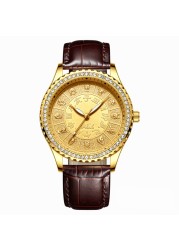 FNGEEN Mens Watches Luxury Brand Chinese Golden Dragon Quartz Watch Diamond Dial Stainless Steel Watch Male Relogio Masculin