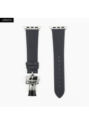 URVOI Deploy Buckle Strap for Apple Watch Series 7 6 SE 5 4 3 2 1 Strap for iwatch Strap Round Single Leather Watch Strap Swift