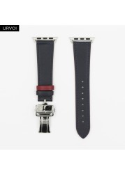 URVOI Deploy Buckle Strap for Apple Watch Series 7 6 SE 5 4 3 2 1 Strap for iwatch Strap Round Single Leather Watch Strap Swift