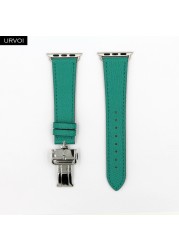 URVOI Deploy Buckle Strap for Apple Watch Series 7 6 SE 5 4 3 2 1 Strap for iwatch Strap Round Single Leather Watch Strap Swift