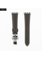 URVOI Deploy Buckle Strap for Apple Watch Series 7 6 SE 5 4 3 2 1 Strap for iwatch Strap Round Single Leather Watch Strap Swift