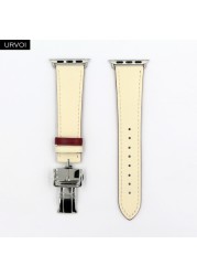 URVOI Deploy Buckle Strap for Apple Watch Series 7 6 SE 5 4 3 2 1 Strap for iwatch Strap Round Single Leather Watch Strap Swift