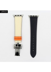 URVOI Deploy Buckle Strap for Apple Watch Series 7 6 SE 5 4 3 2 1 Strap for iwatch Strap Round Single Leather Watch Strap Swift