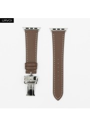 URVOI Deploy Buckle Strap for Apple Watch Series 7 6 SE 5 4 3 2 1 Strap for iwatch Strap Round Single Leather Watch Strap Swift