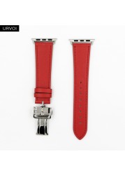 URVOI Deploy Buckle Strap for Apple Watch Series 7 6 SE 5 4 3 2 1 Strap for iwatch Strap Round Single Leather Watch Strap Swift