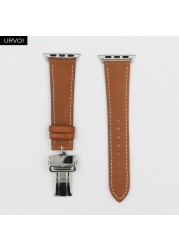 URVOI Deploy Buckle Strap for Apple Watch Series 7 6 SE 5 4 3 2 1 Strap for iwatch Strap Round Single Leather Watch Strap Swift