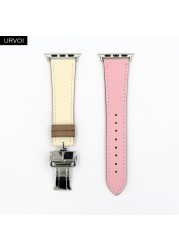 URVOI Deploy Buckle Strap for Apple Watch Series 7 6 SE 5 4 3 2 1 Strap for iwatch Strap Round Single Leather Watch Strap Swift