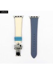 URVOI Deploy Buckle Strap for Apple Watch Series 7 6 SE 5 4 3 2 1 Strap for iwatch Strap Round Single Leather Watch Strap Swift