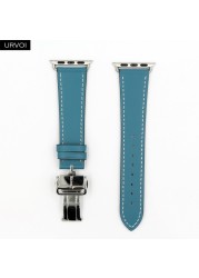 URVOI Deploy Buckle Strap for Apple Watch Series 7 6 SE 5 4 3 2 1 Strap for iwatch Strap Round Single Leather Watch Strap Swift