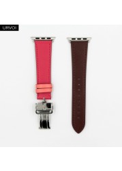 URVOI Deploy Buckle Strap for Apple Watch Series 7 6 SE 5 4 3 2 1 Strap for iwatch Strap Round Single Leather Watch Strap Swift