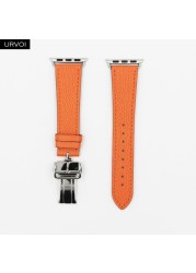 URVOI Deploy Buckle Strap for Apple Watch Series 7 6 SE 5 4 3 2 1 Strap for iwatch Strap Round Single Leather Watch Strap Swift