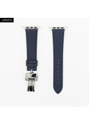 URVOI Deploy Buckle Strap for Apple Watch Series 7 6 SE 5 4 3 2 1 Strap for iwatch Strap Round Single Leather Watch Strap Swift