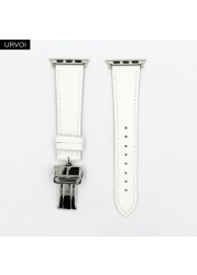 URVOI Deploy Buckle Strap for Apple Watch Series 7 6 SE 5 4 3 2 1 Strap for iwatch Strap Round Single Leather Watch Strap Swift