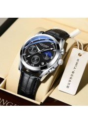 POEDAGAR-Men's Watches, New Fashion, Leather/Stainless Steel, Sports, Luminous, Chronograph, Quartz, 2021