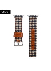 URVOI Canvas Strap for Apple Watch series 7 6 SE5 4 3 Swallow Pattern Grip Wrist Jean Strap for iwatch Classic Design Leather Back