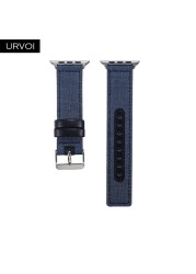 URVOI Canvas Strap for Apple Watch series 7 6 SE5 4 3 Swallow Pattern Grip Wrist Jean Strap for iwatch Classic Design Leather Back