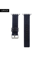 URVOI Canvas Strap for Apple Watch series 7 6 SE5 4 3 Swallow Pattern Grip Wrist Jean Strap for iwatch Classic Design Leather Back