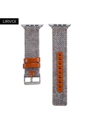 URVOI Canvas Strap for Apple Watch series 7 6 SE5 4 3 Swallow Pattern Grip Wrist Jean Strap for iwatch Classic Design Leather Back