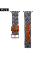 URVOI Canvas Strap for Apple Watch series 7 6 SE5 4 3 Swallow Pattern Grip Wrist Jean Strap for iwatch Classic Design Leather Back