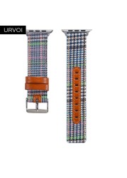 URVOI Canvas Strap for Apple Watch series 7 6 SE5 4 3 Swallow Pattern Grip Wrist Jean Strap for iwatch Classic Design Leather Back