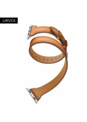 URVOI Double Round for Apple Watch Band Series 7 6 SE 5 4 3 Luxury Strap for iWatch Soft Genuine Leather Wrist Loop 40 41 44 45mm