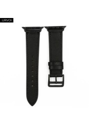 URVOI One Round Ring For Apple Watch 7 6 SE 5 4 3 Strap For iwatch Luxury Strap Genuine Swift Handmade Leather Ring Nior Black