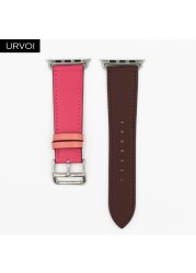 URVOI One Round Ring For Apple Watch 7 6 SE 5 4 3 Strap For iwatch Luxury Strap Genuine Swift Handmade Leather Ring Nior Black