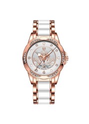 POEDAGAR Women Watch Luxury Quartz Diamond Rose Gold Ceramic Steel Watches Waterproof Luminous Swiss Brand Ladies Wristwatches