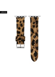 URVOI Band for Apple Watch 41 45mm Leather Strap for iwatch Series 7 6 SE 5 4 3 2 1 Horse Fur Leopard Print Pattern Comfortable