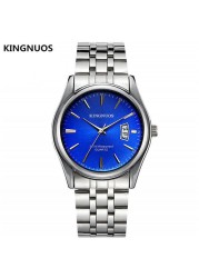 KINGNUOS - Men's Stainless Steel Watch, Water Resistant Sport Band, Quartz, with Calendar