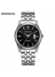 KINGNUOS - Men's Stainless Steel Watch, Water Resistant Sport Band, Quartz, with Calendar