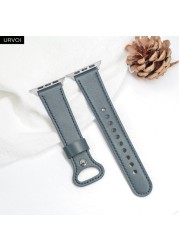 URVOI Leather Strap for Apple Watch Series 7 6 SE 5 4 3 Breathable Sports Strap Fold Pin Buckle Modern Design for iWatch 41 45mm