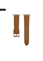 URVOI Band for Apple Watch Series 7 6 SE 5 4 321 Genuine Litchi Grain Leather Strap for iWatch Pin Buckle Black Rose Gold Buckle