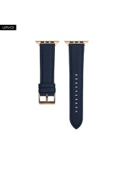 URVOI Band for Apple Watch Series 7 6 SE 5 4 321 Genuine Litchi Grain Leather Strap for iWatch Pin Buckle Black Rose Gold Buckle