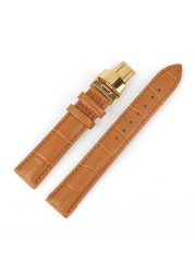 Bamboo Pattern Genuine Leather Wacth Strap Butterfly Buckle Watchband Bracelet for Watch Accessories 18mm 20mm 22mm 24mm