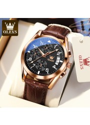 OLEVS Watch 2022 New Fashion Casual Mens Watches Luxury Brand Quartz Watch Premium Leather Waterproof Chronograph Watch for Men