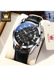 OLEVS Watch 2022 New Fashion Casual Mens Watches Luxury Brand Quartz Watch Premium Leather Waterproof Chronograph Watch for Men