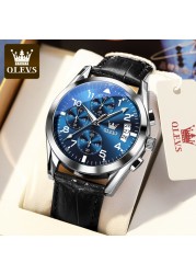 OLEVS Watch 2022 New Fashion Casual Mens Watches Luxury Brand Quartz Watch Premium Leather Waterproof Chronograph Watch for Men