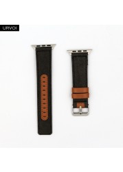 URVOI strap for apple watch 7 6 SE 5 4 3 2 1 band for iwatch canvas band 41 45mm outboard style leather back watch accessoiries