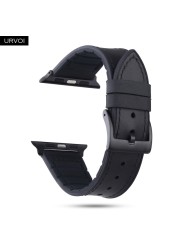 URVOI حزام ل أبل سلسلة ساعة 7 6 SE 5 4 3 2 1 حزام من الجلد سيليكون الظهر ل iwatch حزام تنفس 41 45 مللي متر مشبك أسود