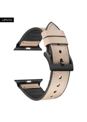 URVOI حزام ل أبل سلسلة ساعة 7 6 SE 5 4 3 2 1 حزام من الجلد سيليكون الظهر ل iwatch حزام تنفس 41 45 مللي متر مشبك أسود