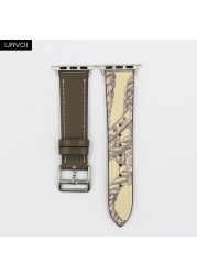 URVOI Printed One Round for Apple Watch Series 7 6 SE 5 4 3 2 Band Swift Leather Strap for iWatch 41 45mm Handmade Wristwatches 2020