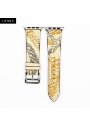 URVOI Printed One Round for Apple Watch Series 7 6 SE 5 4 3 2 Band Swift Leather Strap for iWatch 41 45mm Handmade Wristwatches 2020