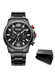 MEGIR 2020- Luxury Watches for Men, Men's Watch, Stainless Steel, Luminous, Water Resistant, Sport Chronograph, Quartz, Blue