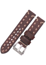 اليدوية Watchbands مع الرجعية الفولاذ المقاوم للصدأ مشبك 22 مللي متر 24 مللي متر الرجال النساء جلد طبيعي حزام (استيك) ساعة حزام حزام ووتش ملحقاتها