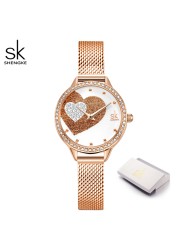 Quartz Watch for Women Luxury Fashion Leather Wristwatch Female Anniversary Gift Office Casual Shopping Rhinestone Heart Clock