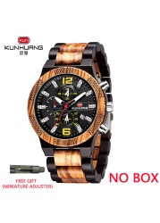 Kunhuang Men's Wooden Quartz Watches In Wood Luxury Brand Military Sports Watch Personality Male Clock Relogio Masculino