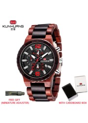 Kunhuang Men's Wooden Quartz Watches In Wood Luxury Brand Military Sports Watch Personality Male Clock Relogio Masculino